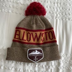 RARE yellowstone club beanie knit brown Pom red